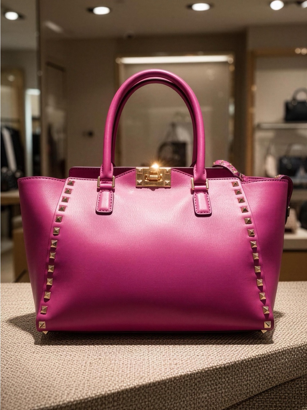 Valentino Garavani Pink Stud-Accent Leather Tote Bag